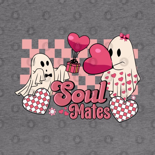 Soul Mates Cute Ghosts Hearts Checkered Valentine by JDVNart